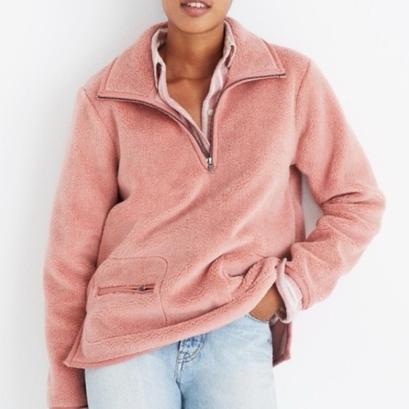 Madewell Sherpa Pullover Quarter Zip Sweatshirt - Picture 1 of 7